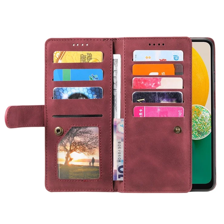 For Samsung Galaxy A55 5G Leather Case 9 Card Holder Folio Phone Cover - Wine Red
