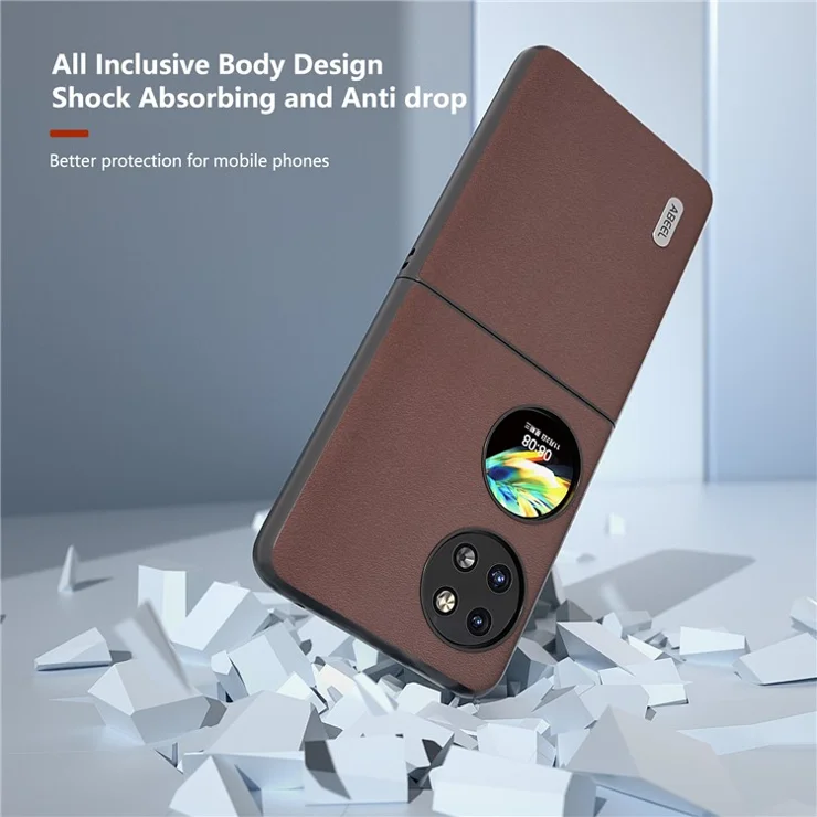ABEEL For Huawei Pocket 2 Back Case Genuine Cow Leather Nappa Texture Cover - Coffee
