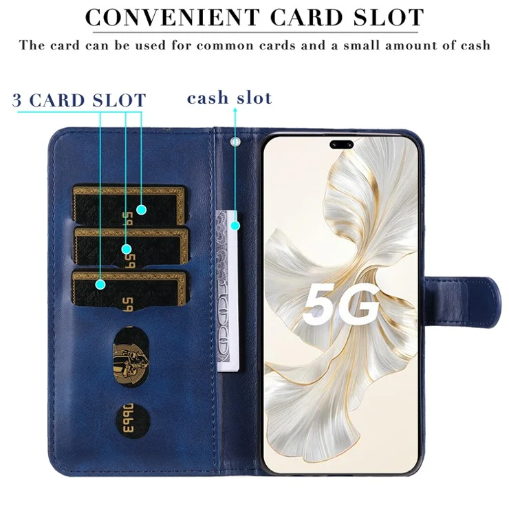 For Honor 100 Pro 5G Calfskin Zipper Case Wallet Leather Phone Cover - Blue