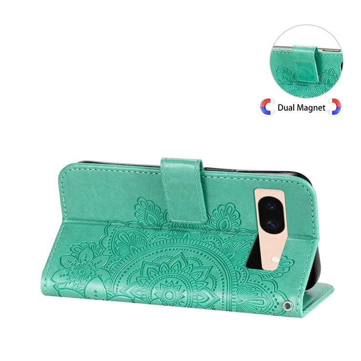 For Google Pixel 8a Case Floral Pattern PU Leather Wallet Stand Phone Cover - Green