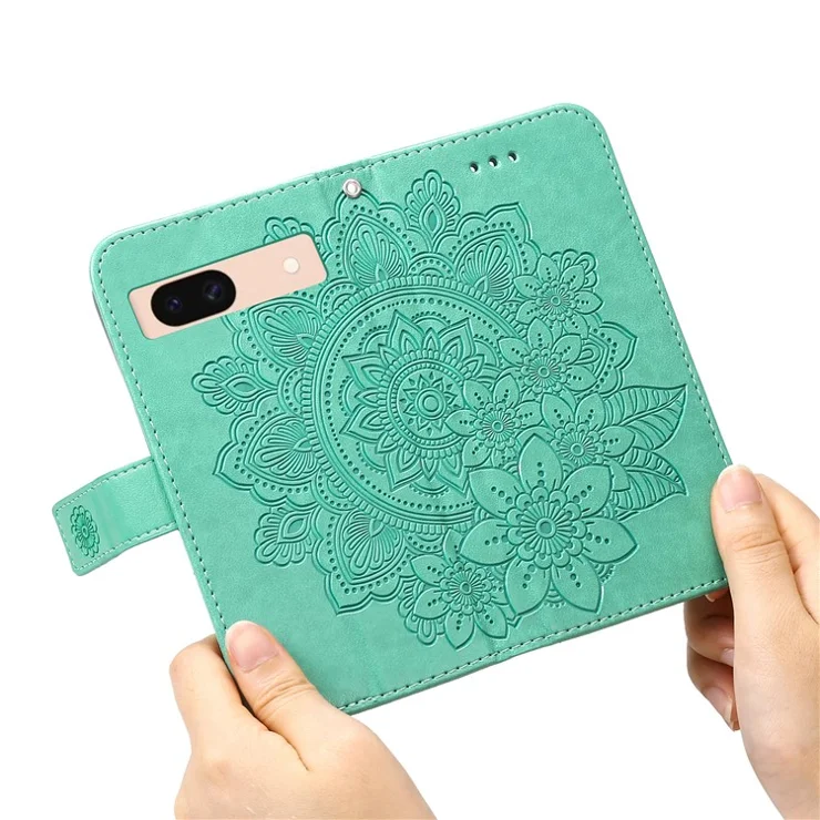 For Google Pixel 8a Case Floral Pattern PU Leather Wallet Stand Phone Cover - Green