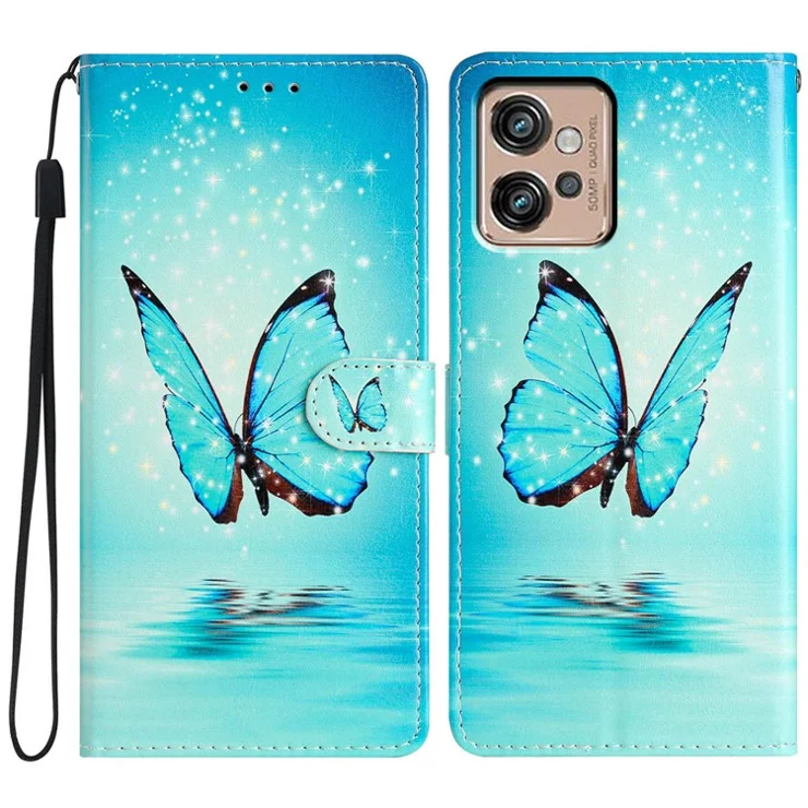 For Motorola Moto G32 4G Case Stylish Pattern Card Slot Leather Flip Cover Stand Feature - Blue Butterfly