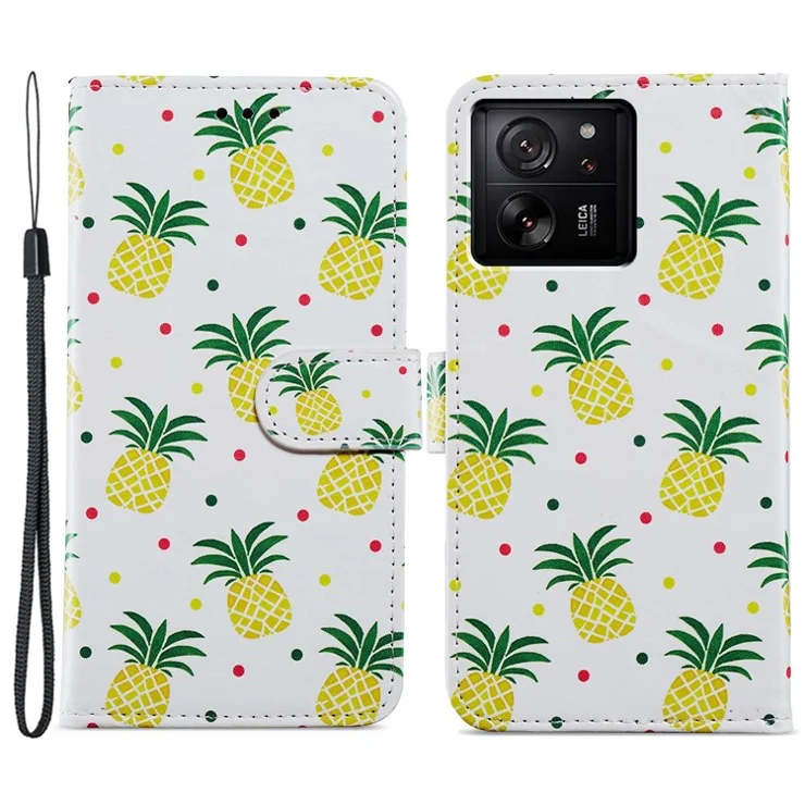For Xiaomi 13T / 13T Pro / Redmi K60 Ultra Cover Artistic Stand Leather Wallet Case - Pineapple