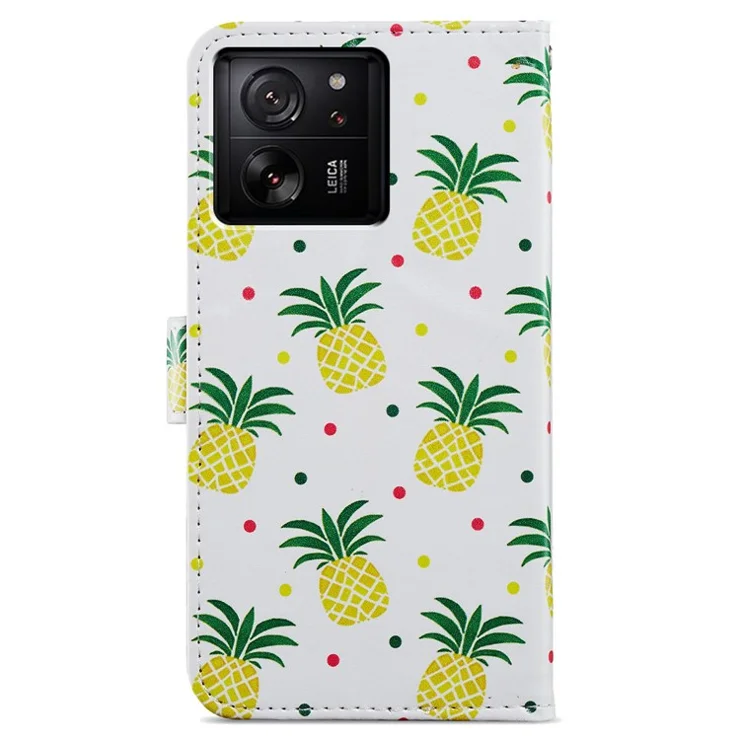 For Xiaomi 13T / 13T Pro / Redmi K60 Ultra Cover Artistic Stand Leather Wallet Case - Pineapple