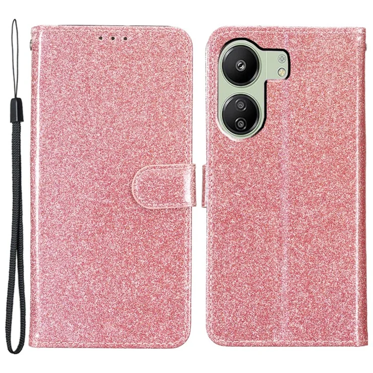 For Xiaomi Redmi 13C 4G / Poco C65 4G Case Glittering Leather Wallet Stand Cover - Rose Gold