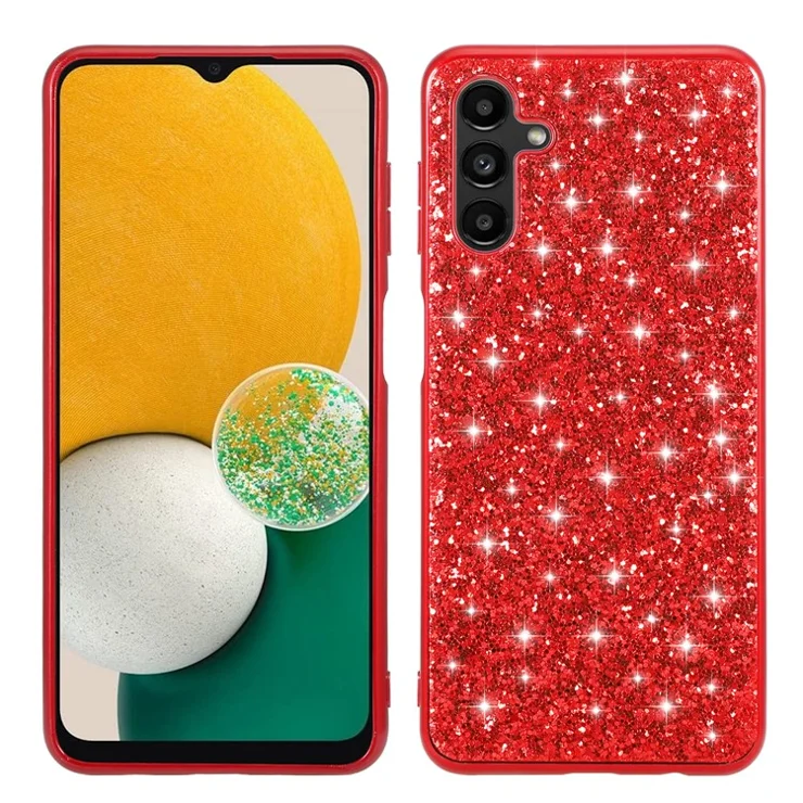 For Samsung Galaxy A15 5G Case Glitter Electroplated TPU Frame PC Back Cover - Red