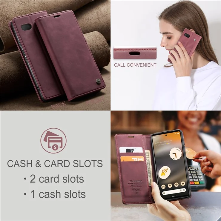 CASEME 013 Series For Google Pixel 6a Case PU Leather Flip Stand Phone Protector - Red