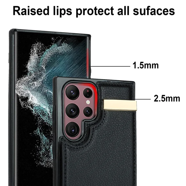 For Samsung Galaxy S24 Ultra Cover Hardware Decor TPU+PU Leather Card Bag Cell Phone Case - Black