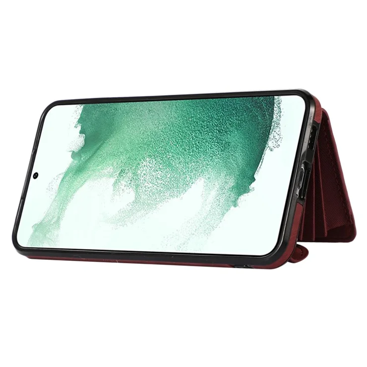 For Samsung Galaxy S21+ 5G Case PU+TPU Card Bag Cell Phone Case with 2 Straps - Red