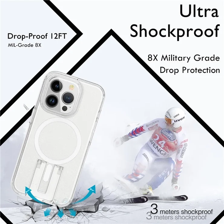 For iPhone 15 Case Compatible with MagSafe TPU+PC Back Cover - Glitter Transparent+White