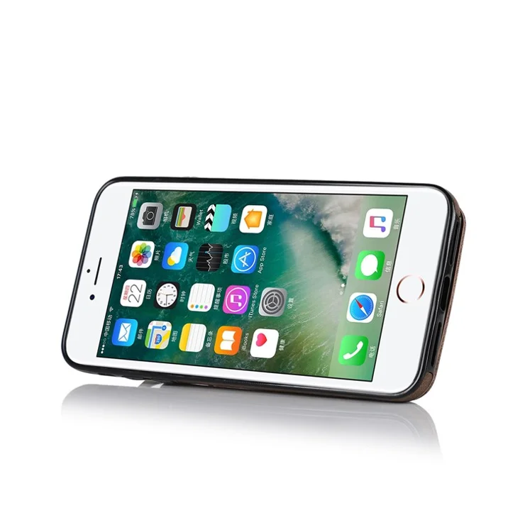 For iPhone SE (2022) / SE (2020) / 7 / 8 Cell Phone Case RFID Blocking Retro PU+TPU Cover - Brown