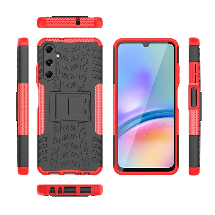 For Samsung Galaxy A05s 4G Cell Phone Case PC+TPU Shockproof Back Cover with Kickstand - Red