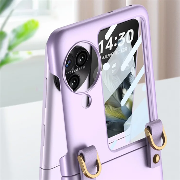 GKK For Oppo Find N3 Flip 5G Phone Case Handbag Style Slim Cover with Rear Screen Film - Champagne Gold