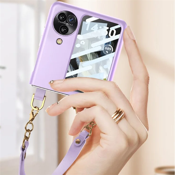 GKK For Oppo Find N3 Flip 5G Phone Case Handbag Style Slim Cover with Rear Screen Film - Champagne Gold