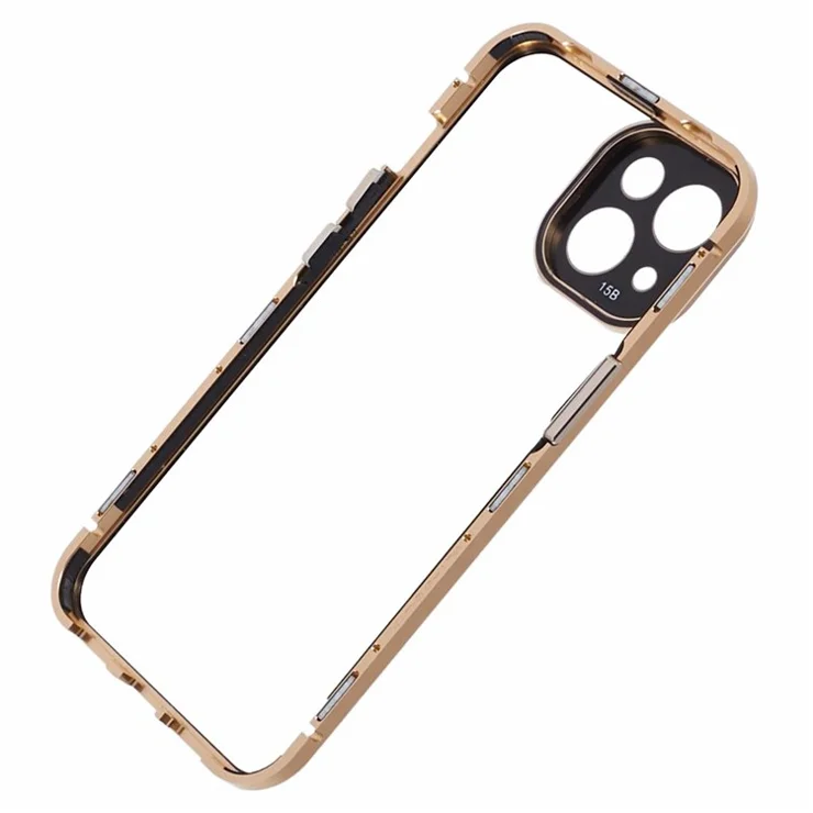 For iPhone 14 Plus Magnetic Privacy Case Tempered Glass Double-sided Phone Cover - Gold