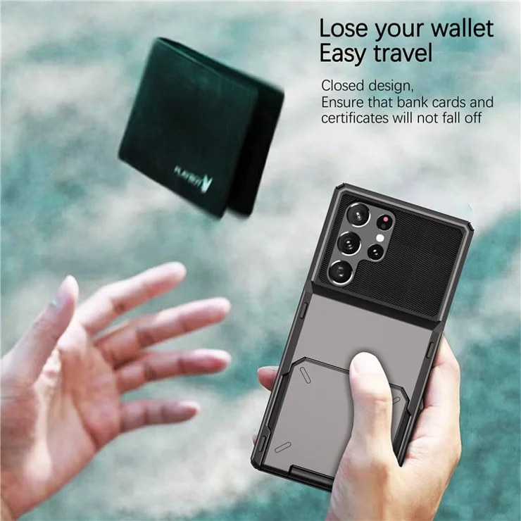 For Samsung Galaxy S24 Ultra Flip Card Holder Phone Case TPU+PC Cover - Red