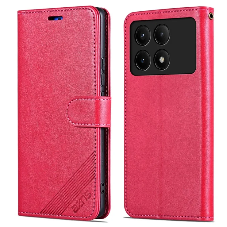 AZNS For Xiaomi Redmi K70E 5G / Poco X6 Pro 5G Sheepskin Texture Leather Case Phone Wallet - Red