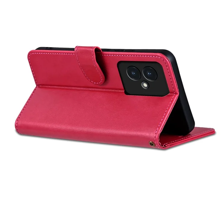 AZNS For Honor 100 5G Leather Phone Case Stand Wallet with Sheepskin Texture - Red