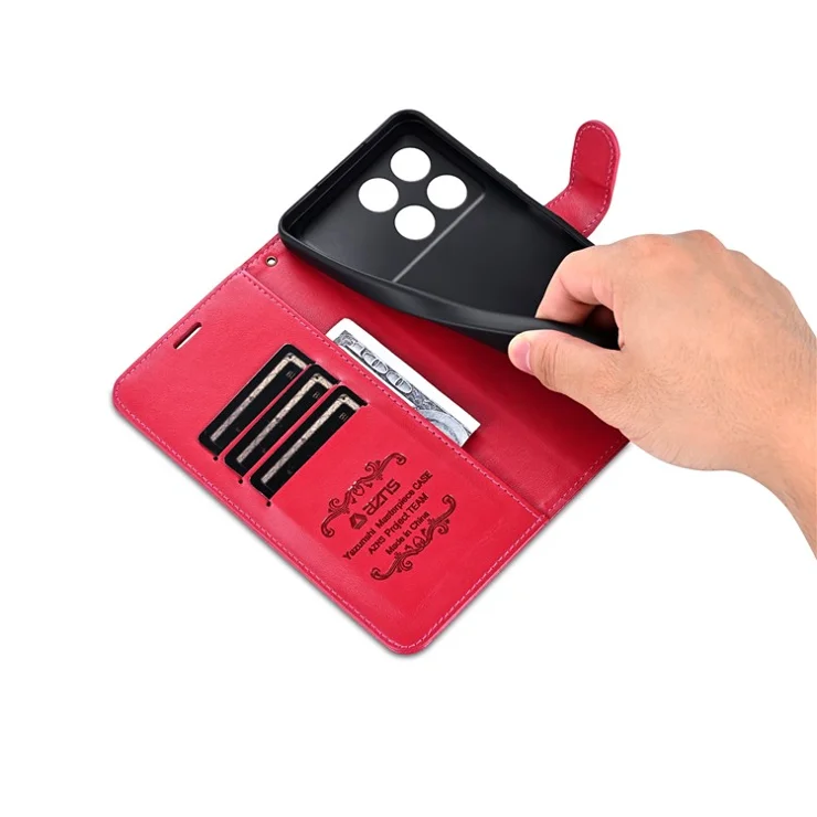 AZNS For Xiaomi Poco F6 Pro 5G / Redmi K70 5G / K70 Pro 5G Leather Case Wallet Stand Phone Cover - Red