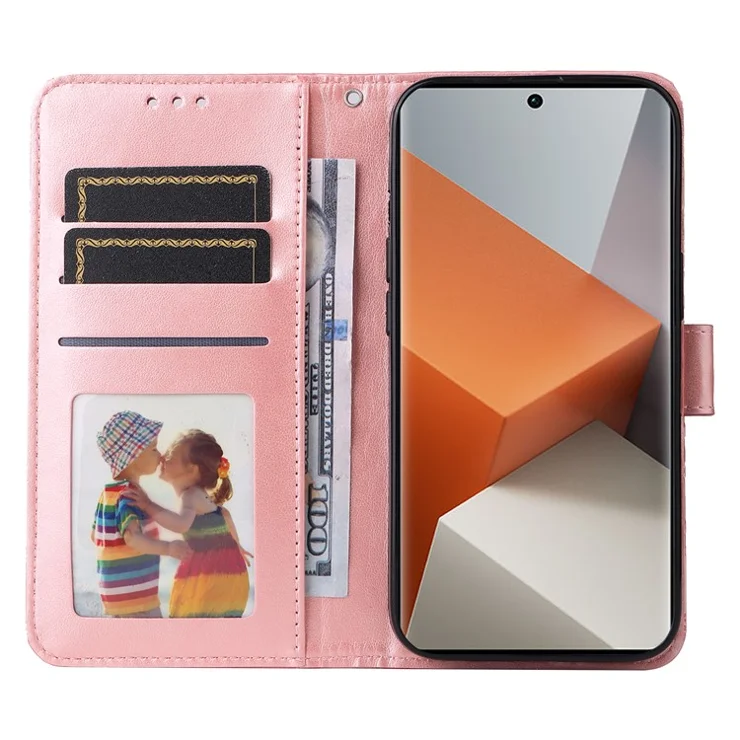 For Xiaomi Redmi Note 13 Pro+ 5G Leather Case Wallet Cover Stand with Strap, Sunflower Pattern - Pink