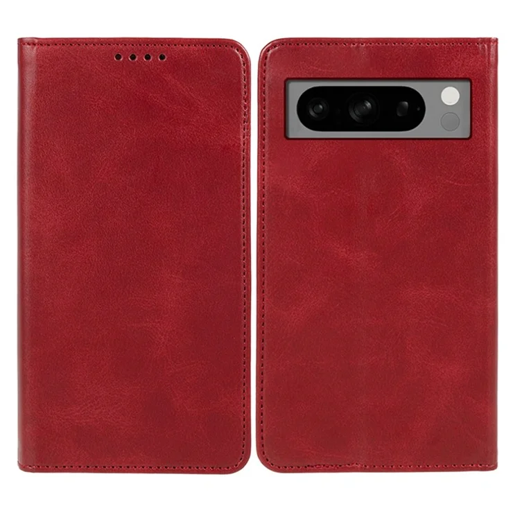 PU Leather Case for Google Pixel 8 Pro Shell Magnetic Calf Texture Phone Wallet Cover - Red