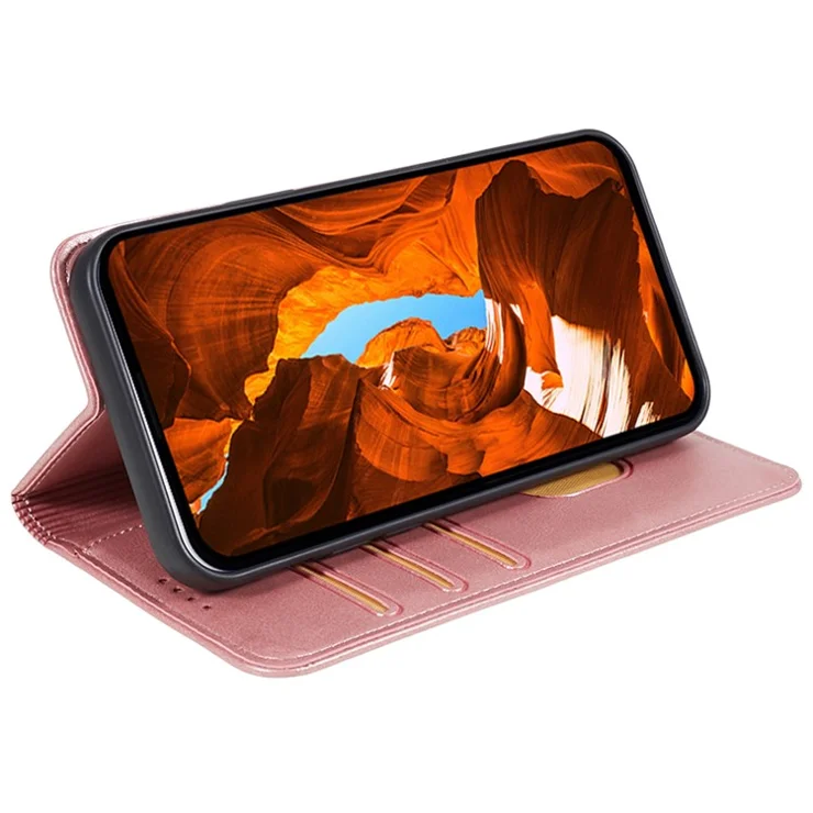 PU Leather Case for Google Pixel 8 Pro Shell Magnetic Calf Texture Phone Wallet Cover - Rose Gold