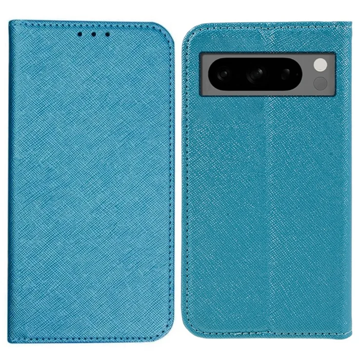 For Google Pixel 8 Pro Cell Phone Case PU Leather Wallet Support Stand Magnetic Drop-proof Cover - Sky Blue