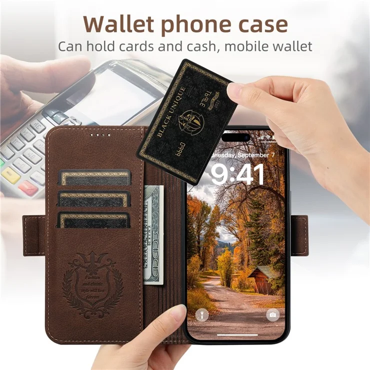 SUTENI J07 For iPhone 14 Pro Max Leather Case Scratch-resistant Litchi Texture Cover Compatible with MagSafe - Brown