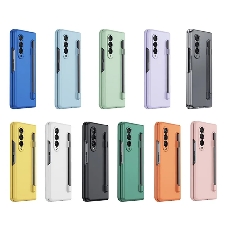 For Samsung Galaxy Z Fold3 5G Case Skin Feel Phone Cover with Tempered Glass Film / Stylus Pen - Mint Green