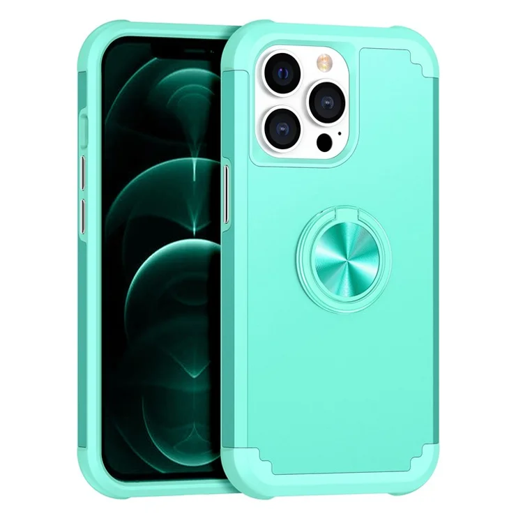 For iPhone 12 Pro Max Case with Ring Kickstand PC+TPU Phone Back Cover - Mint Green