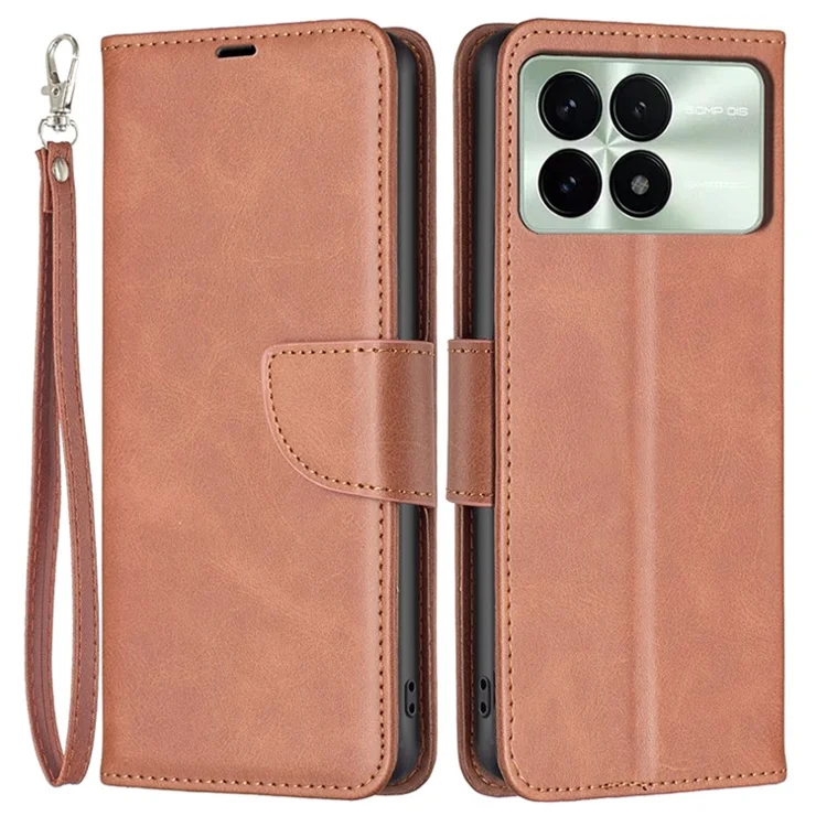 For Xiaomi Redmi K70E 5G / Poco X6 Pro 5G Textured Wallet Phone Case PU Leather Stand Cover - Brown