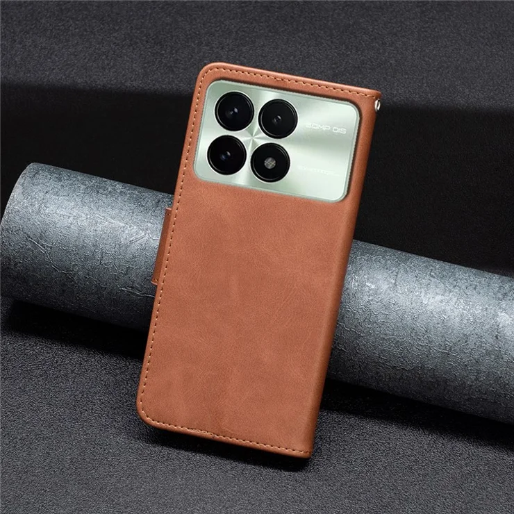 For Xiaomi Redmi K70E 5G / Poco X6 Pro 5G Textured Wallet Phone Case PU Leather Stand Cover - Brown