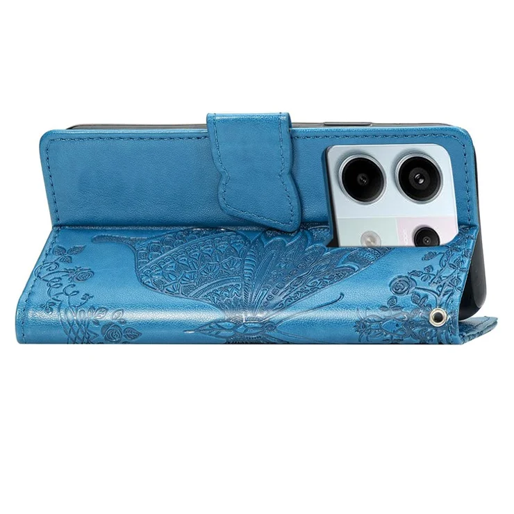 For Xiaomi Redmi Note 13 Pro 5G / Poco X6 5G Case Wallet with Card Holder Butterfly Pattern PU Leather Phone Cover - Blue