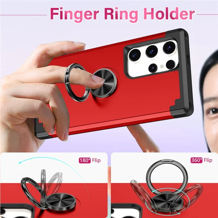 For Samsung Galaxy S24 Ultra Back Case with Kickstand PC+TPU Anti-drop Cover Protector - Red