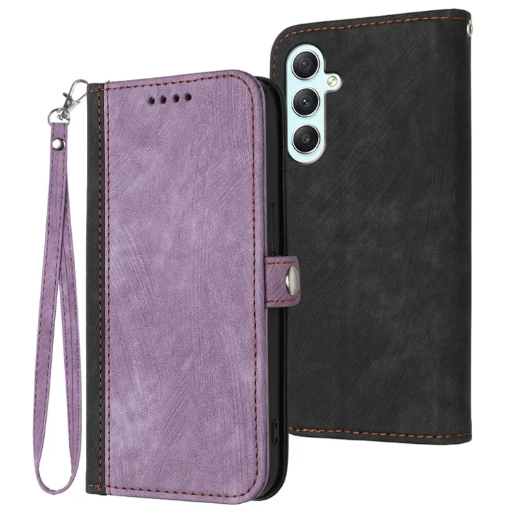 YX0020 For Samsung Galaxy A35 5G Leather Pouch Phone Case Side Magnetic Button - Purple