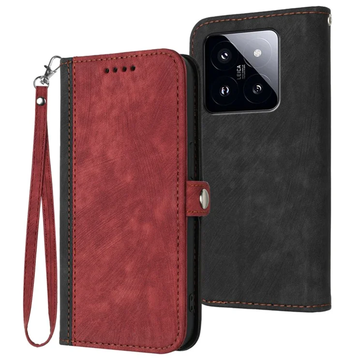 YX0020 For Xiaomi 14 Pro Case Leather Phone Cover Side Magnetic Button - Red
