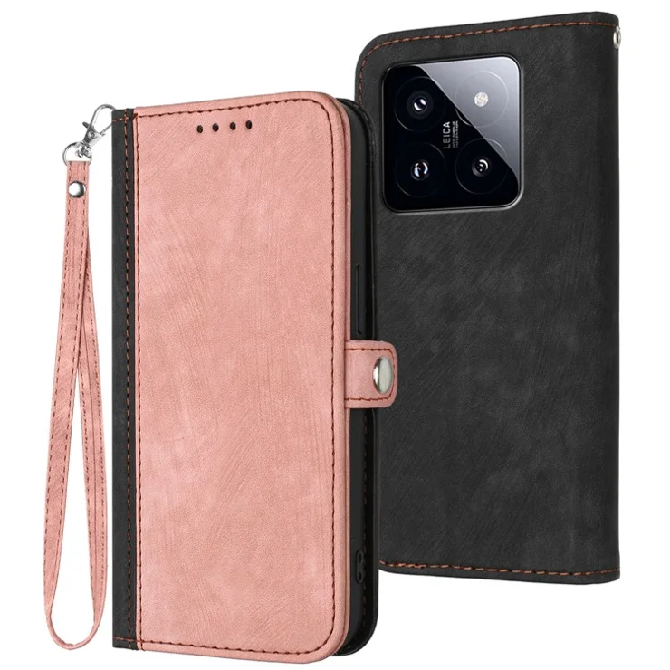 YX0020 For Xiaomi 14 Pro Case Leather Phone Cover Side Magnetic Button - Pink