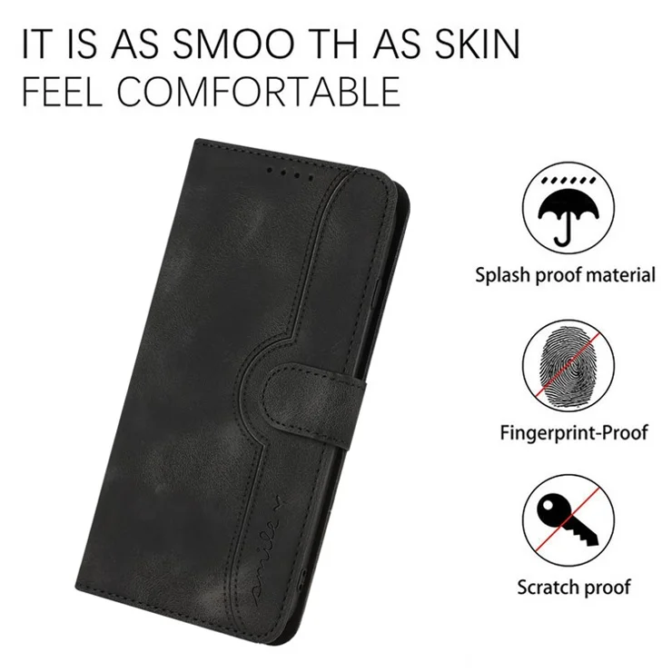YX0030 For OnePlus 12 5G Leather Wallet Flip Cover Smile Pattern Phone Case Stand - Black