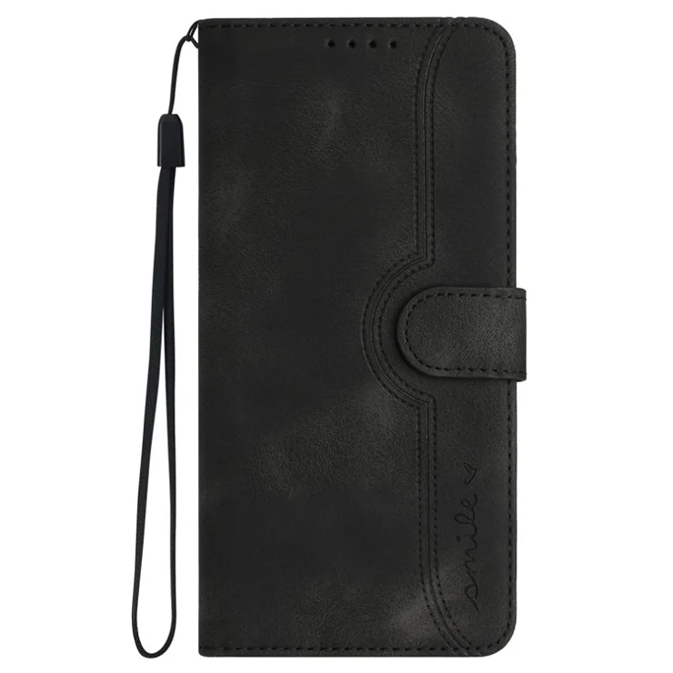 YX0030 For Xiaomi Redmi 13C 4G / 5G / 13R 5G / Poco M6 5G / Poco C65 4G Wallet Case PU Leather Smile Pattern Flip Cover - Black