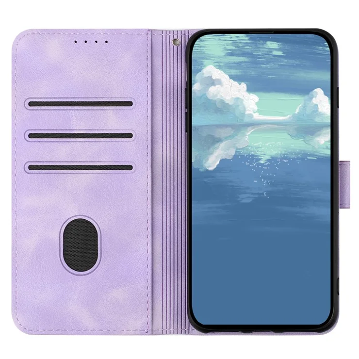 For Xiaomi 14 Wallet Case Line Imprinted PU Leather Phone Cover with Strap - Purple