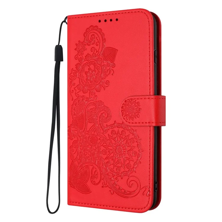 For Xiaomi Redmi K70E 5G / Poco X6 Pro 5G Phone Cases Mandala Flower Leather Wallet Mobile Cover with Strap - Red