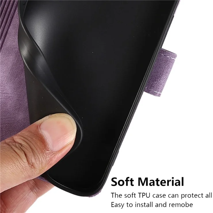 For Samsung Galaxy A14 4G / 5G Wallet Case Leather Cover Orchid Butterfly Pattern - Purple
