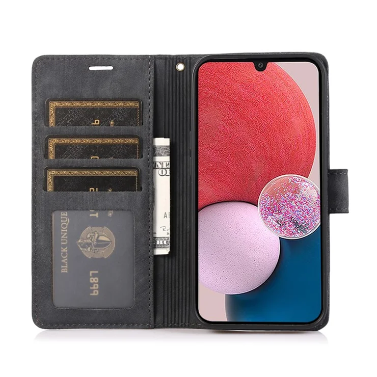 For Samsung Galaxy A24 4G (162.1 x 77.6 x 8.3mm) Leather Case Stand Wallet Cover with Strap - Black