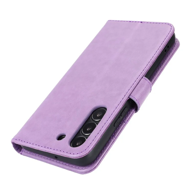 For Samsung Galaxy S22 5G Cell Phone Case R61 Texture PU Leather Wallet Shockproof Cover - Purple