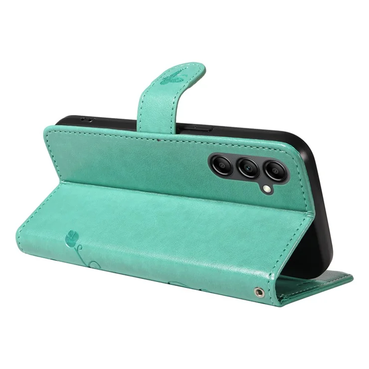 For Samsung Galaxy S23 FE PU Leather Cases Flower Pattern Wallet Stand Phone Cover with Strap - Green
