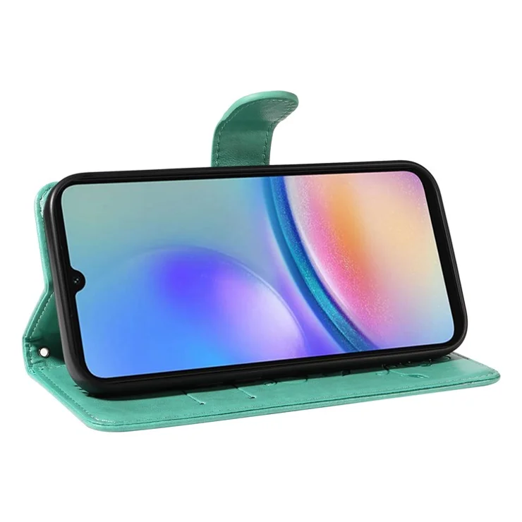 For Samsung Galaxy A05s 4G PU Leather Cases Flower Pattern Wallet Stand Phone Cover with Strap - Green