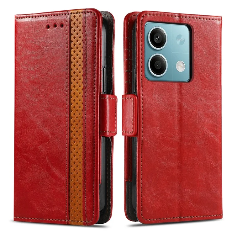For Xiaomi Redmi Note 13 5G Phone Cases CASENEO PU Leather Cover Stand with RFID Blocking Wallet - Red