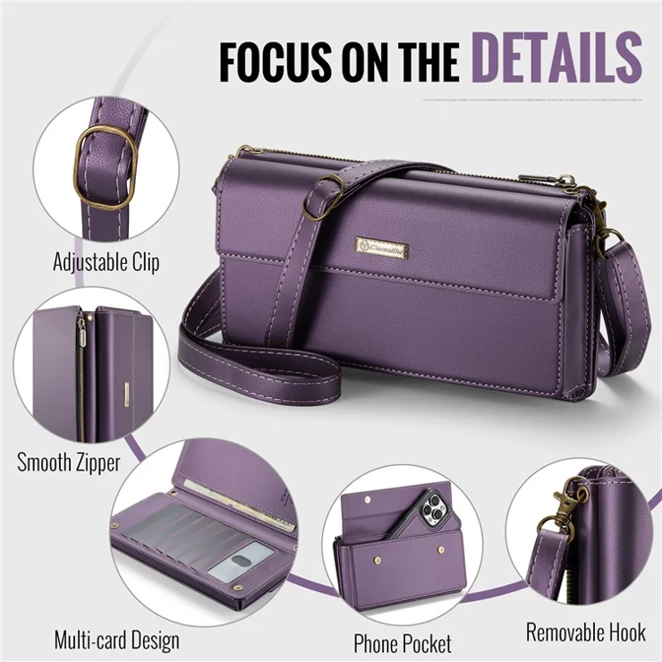 CASEME Me20 Crossbody Phone Bag for 4-7.6 inch Phones PU Leather Mobile Phone Bag Wallet Shoulder Strap - Purple