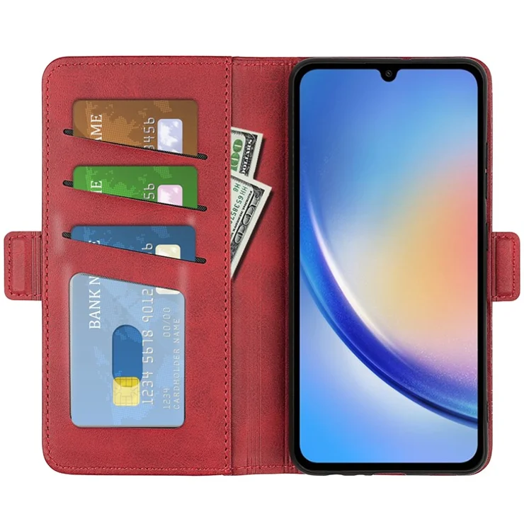 For Samsung Galaxy A35 5G PU Leather Wallet Case Flip Phone Cover with 3 Card Holder - Red