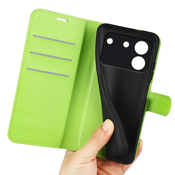 For ZTE Blade A54 Magnetic Case Litchi Texture Wallet Stand Leather Mobile Phone Shell - Green